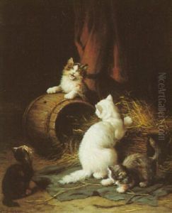 Cats Playing With A Barrel by Leon Charles Huber