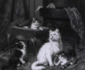 Katze Mit Drei Jungen Im Salon Beim Spiel