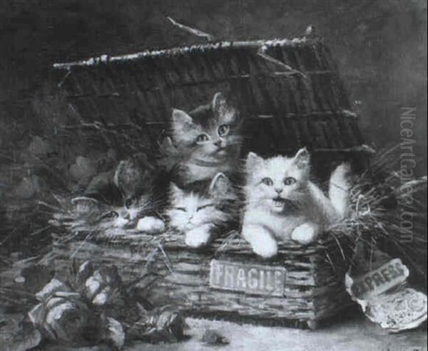 Spielende Katzen In Einem Bastkorb... - view 1