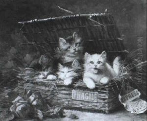 Spielende Katzen In Einem Bastkorb... by Leon Charles Huber