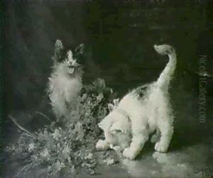 Chatons Aux Mimosas Et Aux Violettes by Leon Charles Huber