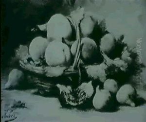 Peaches In A Basket With Figs On A Ledge