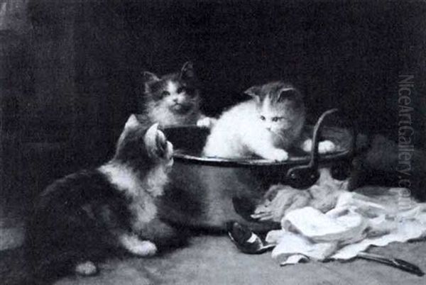 Kittens Playing In A Copper Pot - view 1
