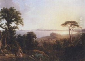 A View Of The Bay Of Baia Near Naples, With The Town Of Pozzouli On The Coast by Wilhelm Jakob Huber