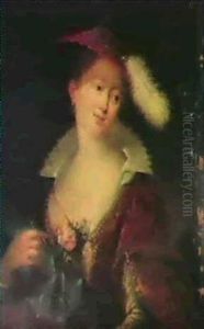 Portrait Of A Noblewoman, Saidto Be The Countess Of Kaven-  Huller, Small Half Length, Wearing A Dark Red Velver Dre