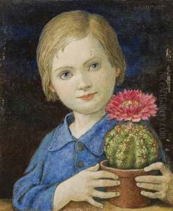 Madchen Mit Einem Bluhenden Kaktus In Der Hand