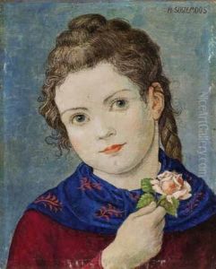 Madchen Mit Zopf Und Einer Kleinen Rose In Der Hand