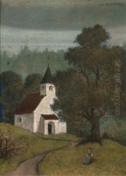 Blumenpfluckendes Madchen Vor Einer Kapelle - view 1