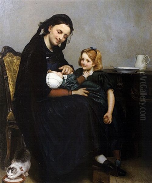Mutter Mit Zwei Kindern Und Einer Katze - view 1