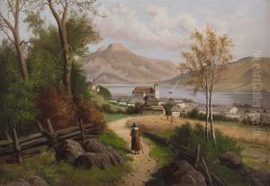 Blick Auf Mondsee Mit Schafberg by Anton Huebner