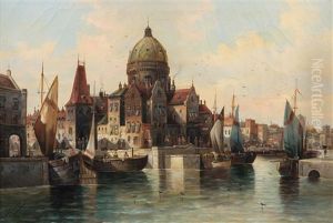 Belebte Niederlandische Hafenstadt by Anton Huebner