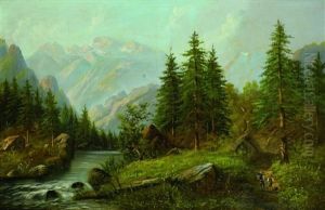 Gebirgslandschaft Mit Einem Fluss by Anton Huebner