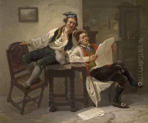Die Zeitungsleser: Zwei Manner In Schwalmer Tracht by Carl Wilhelm Huebner