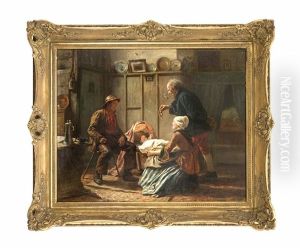 Interieurszene Mit Kinderkrippe by Carl Wilhelm Huebner