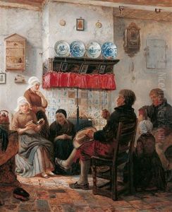 Bauerliches Interieur Mit Einer Vorleserin Und Ihren Zuhorern