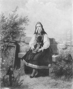 Eine Junge Frau In Tracht by Carl Wilhelm Huebner