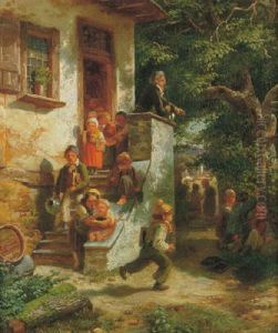 Pa Hemvag Fran Skolan by Carl Wilhelm Huebner