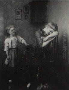 An Interior Scene With Mother And Child by Carl Wilhelm Huebner