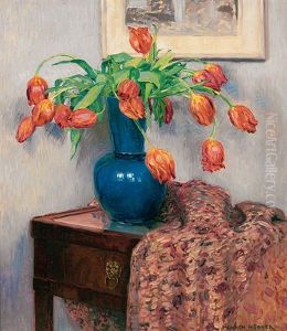 Tulpen In Blauer Vase by Heinrich (Ed. Julius H.) Huebner