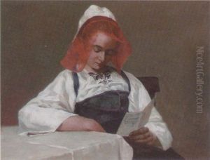 A Girl Reading A Letter At A Table A Girl Reading A Letter At A Table