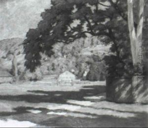 Houses In A Summer Landscape by Heinrich (Ed. Julius H.) Huebner