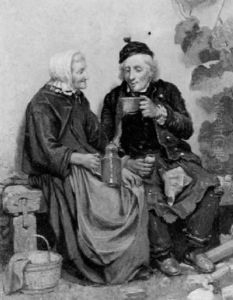 Ein Alteres Bauerliches Paar by Julius (Rudolf Jul. Benno) Huebner