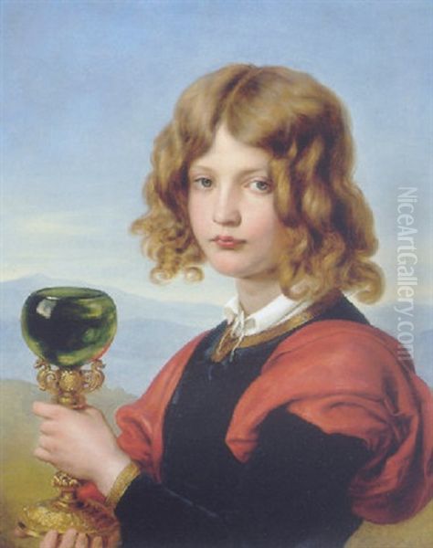 A Boy In A Landscape Holding A Wine Glass - view 1