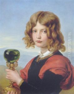 A Boy In A Landscape Holding A Wine Glass by Julius (Rudolf Jul. Benno) Huebner