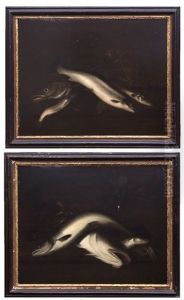 Still Life Studies Of Fish And Crab And Lobster by Louis (Lewis) Hubner
