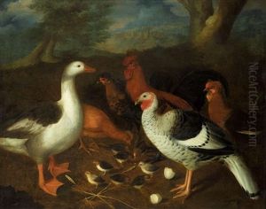 Bantams, A Goose, A Turkey And Chicks In A Landscape Bantams, A Goose, A Turkey And Chicks In A Landscape
