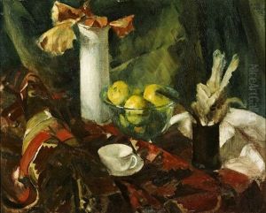 Stilleben Mit Obstschale Und Tasse by Ulrich Huebner