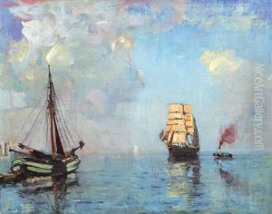 Ships On Calm Sea by Ulrich Huebner