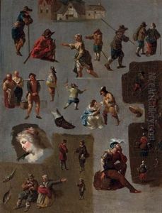 Studies Of Figures, Shoes, Fish And A Building by Jacob van Huchtenburg