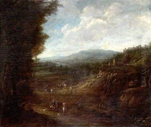 Reiche Reiter- Und Personnenstaffage In Italienischer Landschaft by Jacob van Huchtenburg