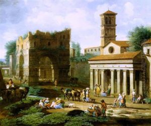 Veduta Architettonica Con La Chiesa Di San Giorgio Al Velabro E L'arco Di Giano