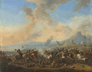 A Cavalry Battle Scene by or Huchtenburgh, Jan van Huchtenberg