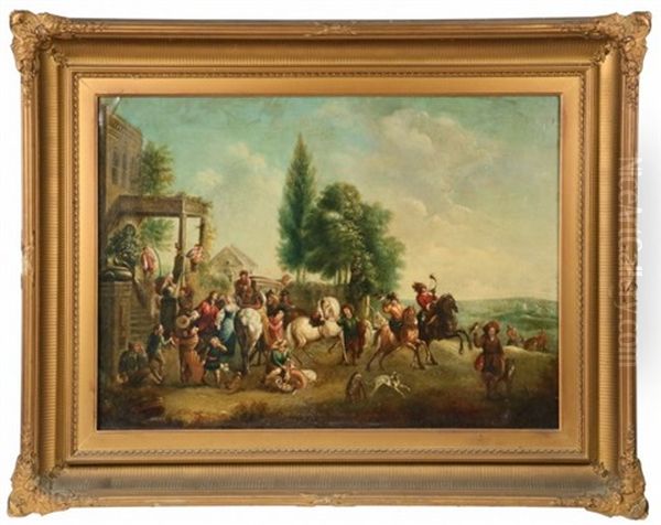 Hunting Party Prepares To Depart The Manor House - view 1