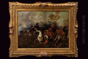 Scena Di Combattimento A Cavallo Tra Guerrieri In Armatura Con Spada E Pistola by or Huchtenburgh, Jan van Huchtenberg