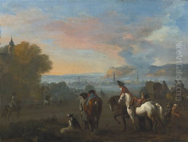 Landscape With Two Horsemen Duelling, Figures And A Town Beyond - view 1