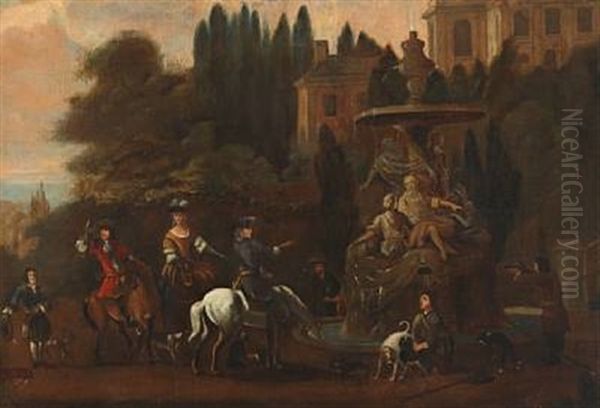 A Hunting Party Resting Near A Roman Fountain - view 1