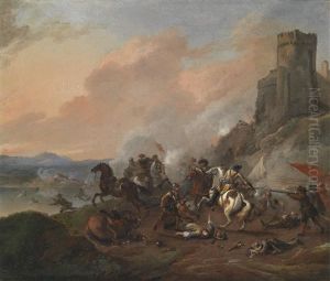 Ein Gefecht Zwischen Kavalleristen, Pikenieren Und Musketieren by or Huchtenburgh, Jan van Huchtenberg