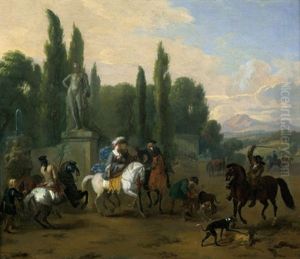 Italienische Landschaft Mit Jagdgesellschaft by or Huchtenburgh, Jan van Huchtenberg