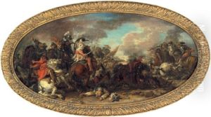 Reitergefecht Im Turkenkrieg (+ Berittene Generale Im Feld; 2 Works) by or Huchtenburgh, Jan van Huchtenberg