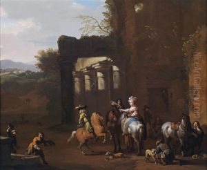 Eine Elegante Jagdgesellschaft Bei Der Rast In Der Romischen Campagna by or Huchtenburgh, Jan van Huchtenberg