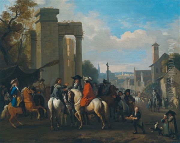 Rastende Reiter In Einer Italienischen Stadt - view 1