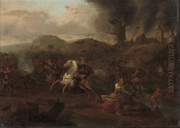 A Skirmish Between Cavalry And Infantry - view 1