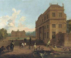 Chateau Vaux-le-vicomte, Near Paris With Elegant Company by or Huchtenburgh, Jan van Huchtenberg