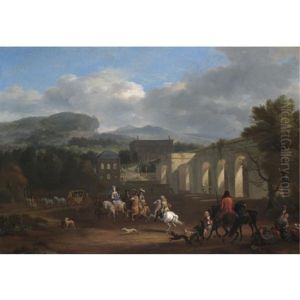 A Landscape With A Hunting Party In The Foreground by or Huchtenburgh, Jan van Huchtenberg