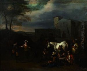 Musikanten Vor Einer Italienischen Klosteranlage by or Huchtenburgh, Jan van Huchtenberg