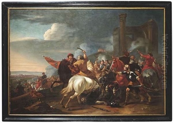 Reitergefecht Vor Ruinen Eines Klassischen Gebaudes - view 1